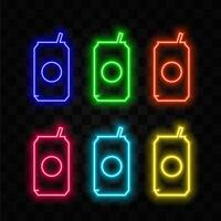 Glowing neon beer can icon. Led light signal for tablet bar or night. Isolated illustration vector