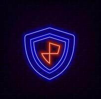 Glowing neon line Shield icon isolated on black background. Guard sign. Safety, security, safety, privacy concept. Colorful outline concept. vector