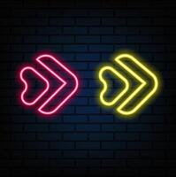 Neon realistic arrow icons. isolated bright swipe up signs, outline pointer silhouette. Arrowhead and Cursor Navigation, Direction of Movement, and Way of Movement vector