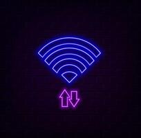 Wireless network symbol with glowing glowing futuristic blue neon lights on black background vector