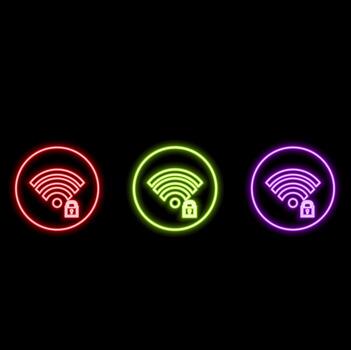 signal wifi sign neon effect. Fully effect without raster effects. neon style. vector