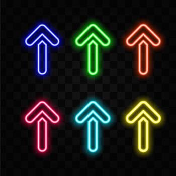 Swipe up neon sign. Glowing neon arrow pointer isolated. Realistic glowing neon arrow. Social Media Button vector