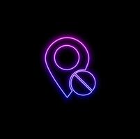 Bright neon line map marker with a silhouette of a person icon isolated on black background. GPS location symbol. Colorful outline concept. vector