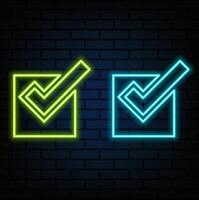 Checkmarks on the right. Mark red icons, isolated. Simple check marks. Checklist symbols. neon style. vector