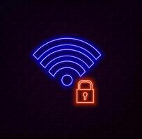 Locked color WiFi signal icon isolated on color backgrounds. Wifi password symbol. Wireless network icon. Wi-Fi zone. illustration. neon style. vector