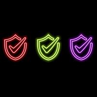 Green check mark neon sign . Check the list of Neon Button Frame, Design Template, Modern Design Trend, Night Neon Signboard, Bright Night Advertising, Flag Light, Light Art. vector
