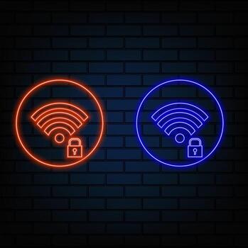WiFi blocked turquoise signal line icon isolated on blue background. Wifi password symbol. Wireless network icon. Wi-Fi zone. blue color. vector