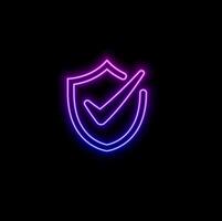Check mark in neon style. Purple tick check mark. Retro sign with glowing neon. illustration. purple color. vector