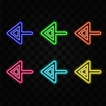 Bright red neon light arrows sign. 3D rendering left arrow on black background. Left arrow for road direction. Flashing turn signals. vector