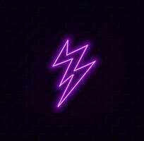 Lightning bolt icon with glowing glowing futuristic purple neon lights on black background vector