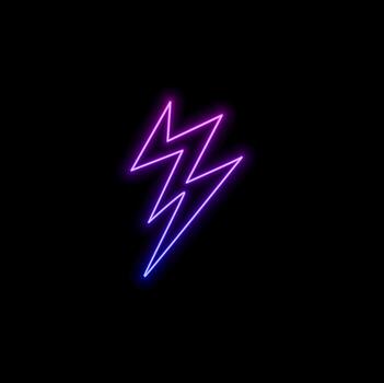 Neon sign on a brick wall. Glowing lightning bolt charge icon. Abstract background, vibrant spectrum colors. Rendering illustration vector