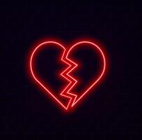 Broken Heart Neon Sign. red color. neon style. vector