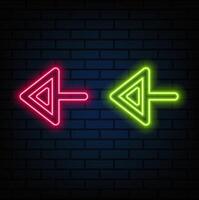 Bright green arrow for illuminated evacuation direction indoors. Neon left the direction during the night. Flashing turn signals vector