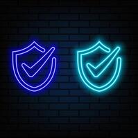 Check neon sign, great design for any purpose. Template with neon checkmark for web design. illustration vector