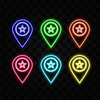 Neon style location icon, design elements. red color. vector