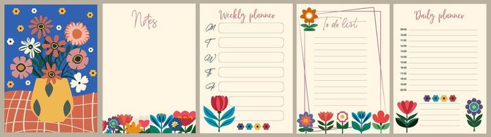 Notebook pages and cover with abstract flowers. vector