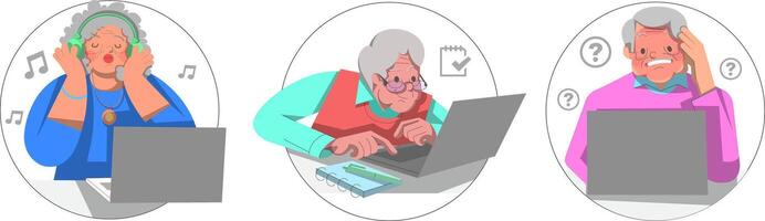 Seniors Engaging with Technology vector
