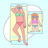 Mother and Child Enjoying a Sunbath in Summer vector