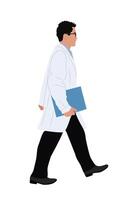 Doctor walking side view with document folder. vector