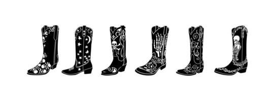 Cowgirl boots black and white monochrome graphic. vector