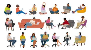 Bundle of Business people working at laptop. vector
