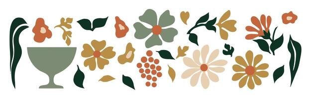 Set of hand drawn floral art design elements. vector
