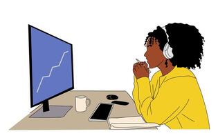 Young woman Customer service, call center representative. Online technical support, Hotline operator, virtual assistant, office worker with headset. vector