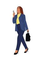 Modern business woman walking with phone side view vector