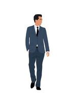 Business man in suit walking front view isolated. vector