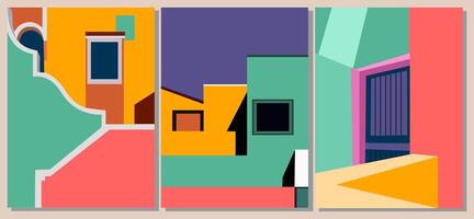 Set of abstract art architectural posters. vector