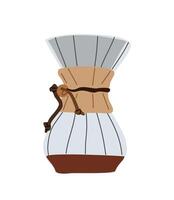 Retro coffee dripper with paper filter isolated. vector