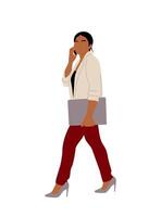 Modern business woman walking with phone side view vector