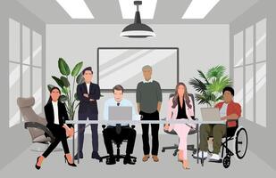 Inclusive diverse business team working in office. vector