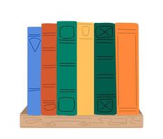 Stacks of books standing on bookshelf isolated. vector