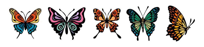 Set of exotic colorful butterflies isolated vector