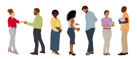 Different business team members standing on white. vector