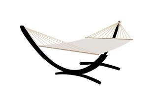 Beige fabric hammock hanged on metal frame. vector