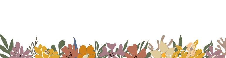 Horizontal art banner border with abstract flowers vector