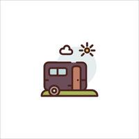 A small camper trailer with a sun and clouds vector