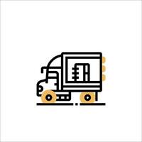 A truck with a box on the back is shown in a line vector