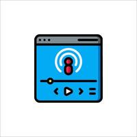 A blue and red icon of a player with a radio icon vector