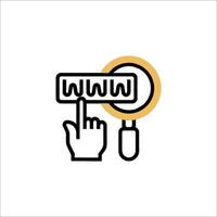 A hand holding a magnifying glass and pointing to a website icon vector