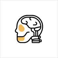 A skull with a brain inside it is shown in a line art style vector