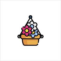 A flower basket icon with a flower in it vector