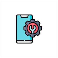 A smartphone with a gear and a wrench icon vector