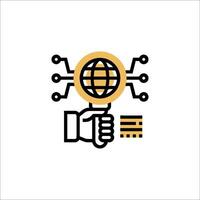 A hand holding a globe and a magnifying glass vector