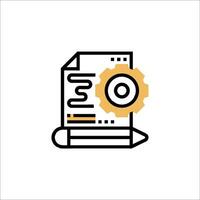 A line icon of a document with a gear on it vector