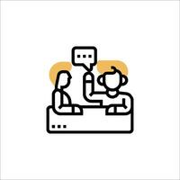 A man and woman are sitting at a table with a speech bubble vector