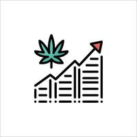 A marijuana leaf on a graph with a green arrow vector