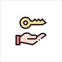 A hand holding a key and a key in the hand vector